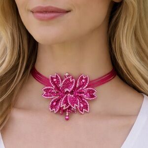 Jennifer K Company Pink Rhinestone Floral Choker Necklace (BR999/2)